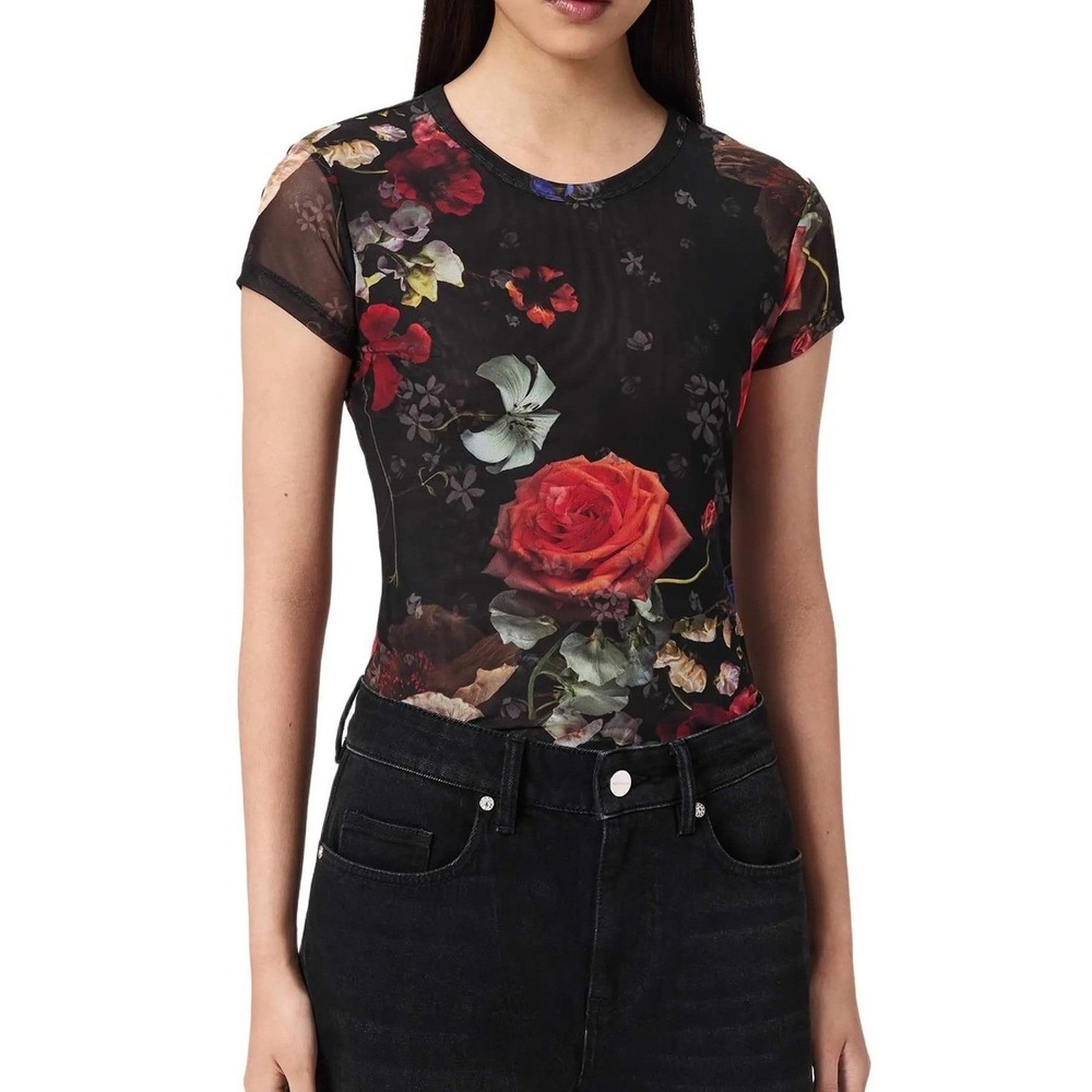 AllSaints Black Floral Ellie Mesh Top, BNWT
